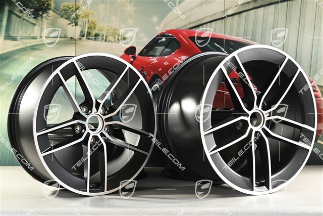 20"+21" Carrera Exclusive Design wheel rim set, rims 8.5J x 20 ET50 + 11.5J x 21 ET79, black satin matt