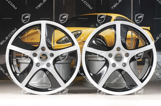 20" Felgensatz Cayenne SportTechno, vo. 9" + hi. 10", silber + schwarz hochglanz