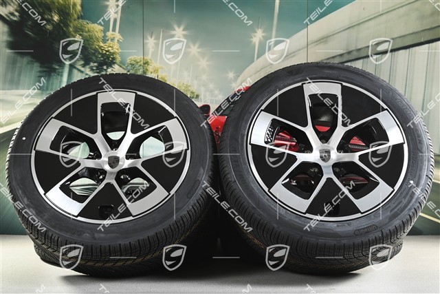 21" Cayenne Turbo Aero Winterräder Satz, Felgen 9,5J x 21 ET16 + 11J x 21 ET37 + Goodyear UltraGrip Performance 3 SUV Winterreifen 275/45 R21 + 315/40 R21, schwarz hochglanz