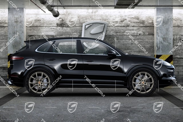 21-inch Cayenne Exclusive Design summer wheel set, rims 9,5J x 21 ET46 + 11,0J x 21 ET58 + Pirelli P Zero summer tyres 285/40 R21 + 315/35 R21, with TPMS, Platinum satin matt