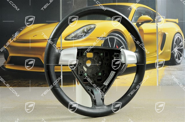 3-spoke steering wheel, black leather, leather damaged, not complete 3-spoke steering wheel, black leather, leather damaged, not complete