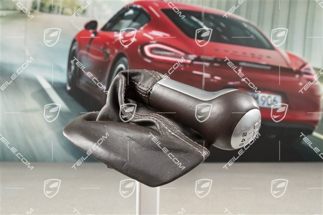 Shift lever / gearshift knob, Cocoa, Leather / aluminium, 6-speed manual transmission