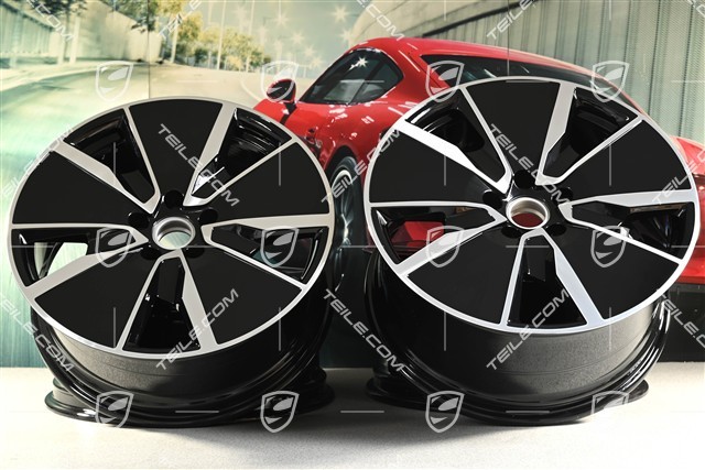 21" Komplet felg Macan Turbo, 8,5J x 21 ET27 + 10,5J x 21 ET47, czarny wysoki połysk
