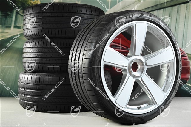 20"+21" Sport Classic "911 Turbo 50 Jahre" Sommerräder Satz, Felgen 9,5J x 20 ET44 + 12J x 21 ET70 + Pirelli Sommerreifen 255/35 R20 + 315/30 R21, weiß hochglanz