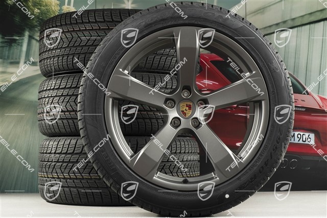 20" "Macan Sport" Winterräder Satz, Felgen 9J x 20 ET26 + 10J x 20 ET19, Pirelli Winterreifen 265/45 R 20 + 295/40 R 20, Platinum Seidenmtatt, mit RDK-Sensoren