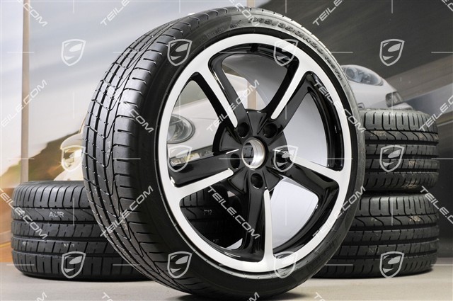 20-inch SportTechno summer wheel set, rims 8,5J x 20 ET57 + 10J x 20 ET50, NEW summer tires Pirelli 235/35 R20 + 265/35 R20, in black high gloss