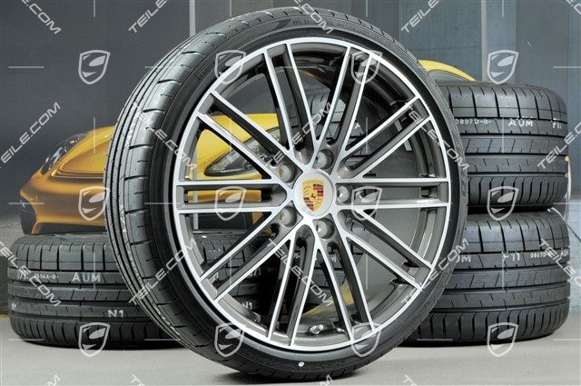 20" Turbo IV Sommerräder Satz, Felgen 8,5J x 20 ET57 + 10,5J x 20 ET47 + Pirelli Sommerreifen 235/35 ZR20 + 265/35 ZR20, mit RDK-Sensoren
