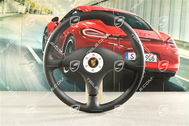 Sports steering wheel, 3-spoke, Black leather without airbag, Carrera RS