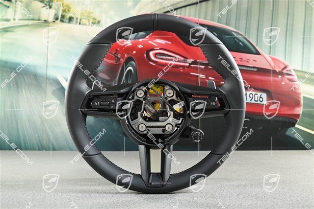 Sportlenkrad, Multifunktionslenkrad, 3-Speichen, Leder Schwarz / Sport Chrono