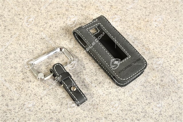 Key Case / Key pouch, Alcantara, With stitching Chalk, Black