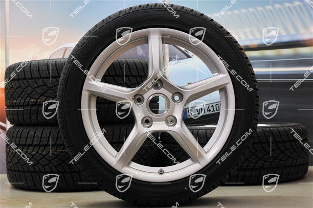 18" Boxster Winterräder Satz, 8J x 18 ET57 + 9J x 18 ET47 + Winterreifen Dunlop 235/45 R18 + 265/45 R18, mit RDK-Sensoren