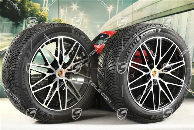 21" RS Spyder Design Winterräder Satz, Felgen 9,5J x 21 ET46 + 11,0J x 21 ET58 + Michelin Winterreifen 285/45 R21 + 305/40 R21, mit RDK-Sensoren, schwarz hochglanz