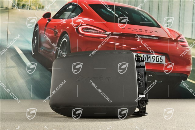 Dekiel / blenda podłokietnika / tunelu środkowego, skóra z wytłoczonym napisem TURBO, czarny