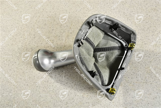 Shift lever / gearshift knob, Stone grey leather / aluminium, 6-speed manual transmission