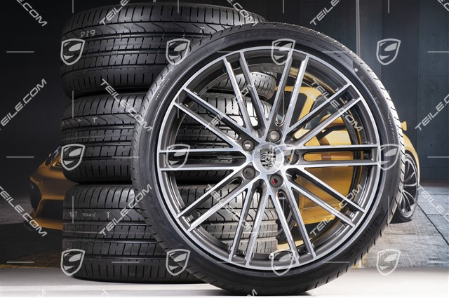22-inch summer wheel set 911 Turbo IV Design, rims 10J x 22 ET48 + 11,5J x 22 ET61 + NEW Pirelli summer tyres 285/35 ZR22 + 315/30 ZR22, with TPM