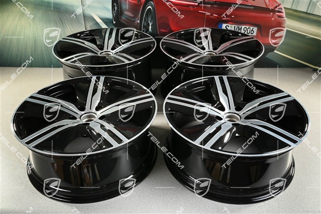 22-inch Macan Exclusive Design wheel rim set, 9J x 22 ET29 + 11J x 22 ET47, black high gloss