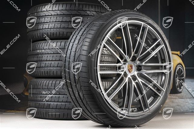 22" Cayenne Coupé Turbo IV Sommerräder Satz, Felgen 10J x 22 ET48 + 11,5J x 22 ET52 + NEUE Pirelli P Zero Sommerreifen 285/35 R22 + 315/30 R22, mit RDK-Sensoren