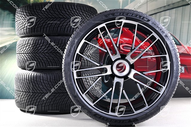 20+21" 911 Turbo S winter wheel set, rims 8.5J x 20 ET40 + 11.5 x 21 ET62 + Michelin winter tyres 245/35 R20 + 315/30 R21, high-gloss black + polished finish