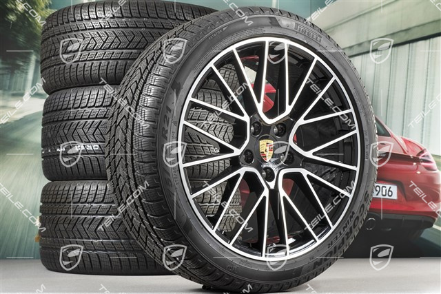 21-inch Cayenne COUPÉ RS Spyder winter wheel set, rims 9,5J x 21 ET46 + 11,0J x 21 ET49 + Pirelli winter tyres275/40 R21 + 305/35 R21, with TPMS, black satin-matt