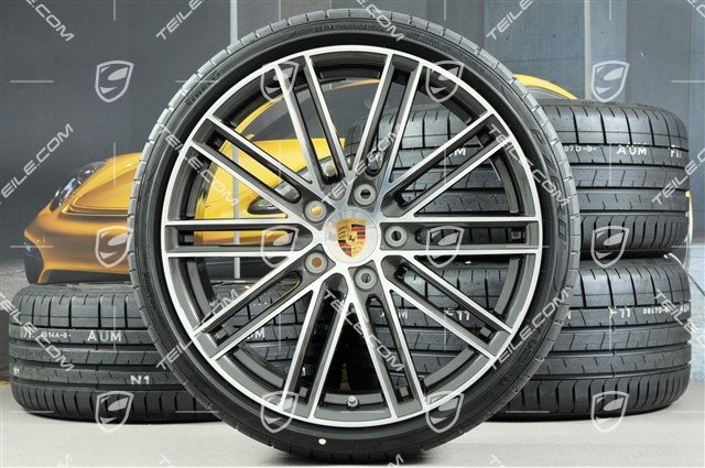 20" Turbo IV Sommerräder Satz, Felgen 8,5J x 20 ET57 + 10,5J x 20 ET47 + Pirelli Sommerreifen 235/35 ZR20 + 265/35 ZR20, mit RDK-Sensoren