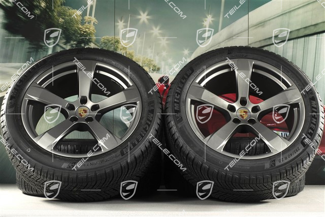 20-inch "Macan Sport" winter wheels set, rims 9J x 20 ET26 + 10J x 20 ET19 + NEW Michelin winter tyres 265/45 R 20 + 295/40 R 20, platinum satin matt, with TPMS