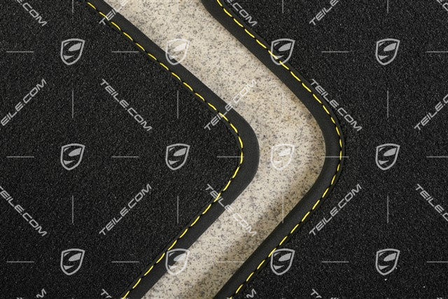 Zestaw dywaników / mat podłogowych 2szt. przednie, welur, czarne z żółtym przeszyciem