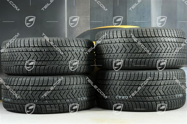 21" koła zimowe Cayenne Turbo, komplet, felgi 9,5J x 21 ET46 + 11,0J x 21 ET58 + NOWE opony zimowe Pirelli 275/40 R21 + 305/35 R21, z czujnikami ciśnienia, czarny połysk