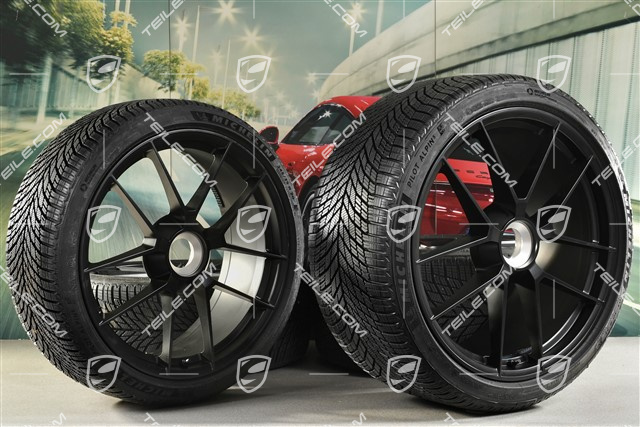 20"+21" Carrera GTS, koła zimowe, z centranym mocowaniem, komplet, felgi 8,5J x 20 ET50 + 11J x 21 ET82 + opony zimowe Michelin 245/35 R20 + 305/30 R21, z czujnikami ciśnienia, czarny satynowy półmat