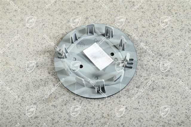 Radkappe, rund, gewölbt, mit farbigem Porsche-Wappen, Moonlight Blue Metallic