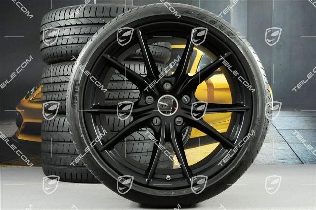 20" koła letnie, komplet Carrera S IV, Felgi 8,5 J x 20 ET49 + 11,5 J x 20 ET56 + opony letnie Pirelli 245/35 ZR20+305/30 ZR20, z czujnikami ciśnienia, czarny półmat satyna