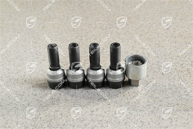 Anti-theft wheel bolt set (4 pcs.), incl. adapter, Black