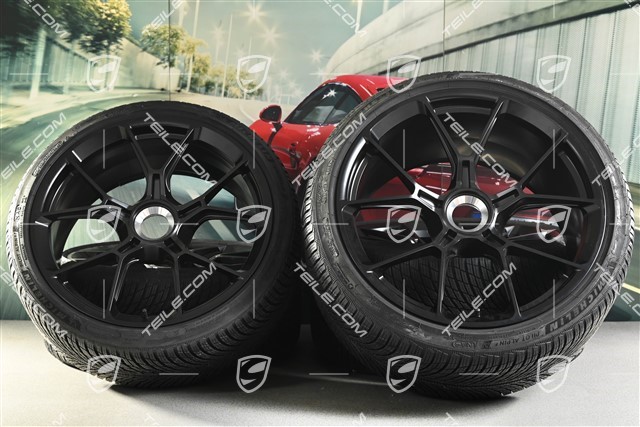 20"+21" GT3 / GT3RS Winterräder Satz, Zentralverschluss Felgen 9J x 20 ET43 + 11,5J x 21 ET46 + NEUE Michelin Pilot Alpin 5 Winterreifen 245/35 R20 + 305/30 R21, schwarz seidenmatt