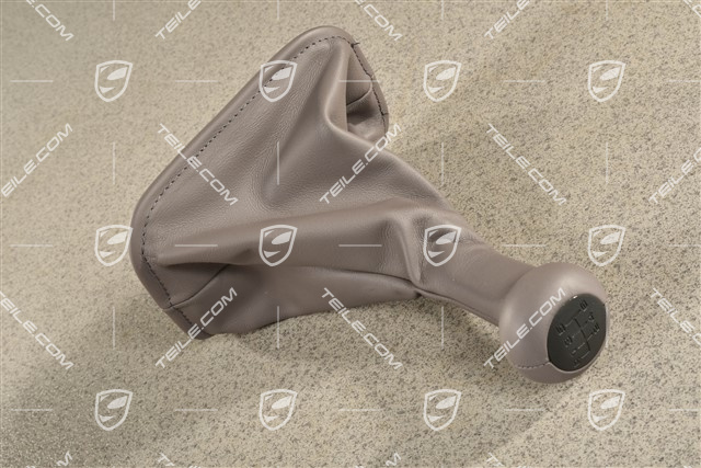 Shift lever / gear shift knob with leather gaiter / sleeve, Classic Grey
