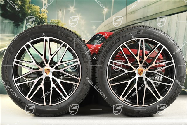 21" RS Spyder Design Winterräder Satz, Felgen 9,5J x 21 ET46 + 11,0J x 21 ET58 + NEUE Michelin Winterreifen 285/45 R21 + 305/40 R21, mit RDK-Sensoren, schwarz hochglanz