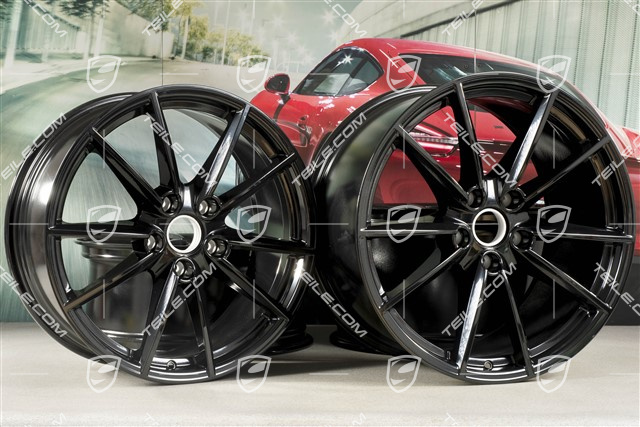 20+21-inch wheel rim set Carrera S, rims: front 8,5J x 20 ET53 + rear 11,5J x 21 ET67, black high gloss