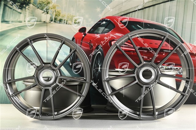 20+21-inch wheel rim set Turbo S, rims: front 8,5J x 20 ET40 + rear 11J x 21 ET66, Platinum satin matt