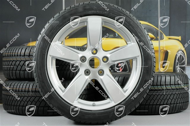 19" winter wheel set "Cayman S", rims 8J x 19 ET57 + 9,5J x 19 ET45 + NEW winter tyres Continental WinterContact TS 830P 235/40 R19 + 265/40 R19, with TPMS