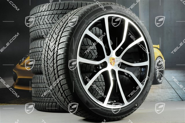 21" Cayenne Exclusive Design Winterräder Satz, Felgen 9,5J x 21 ET46 + 11,0J x 21 ET58 + Pirelli Winterreifen 275/40 R21 + 305/35 R21, mit RDK-Sensoren, Tiefschwarz Metallic