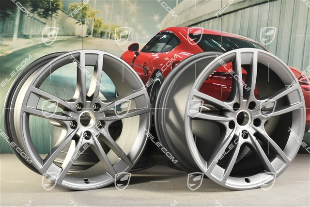 21" Komplet felg Cayenne Turbo Design, 11J x 21 ET58 + 9,5J x 21 ET46, Vesuvgrau