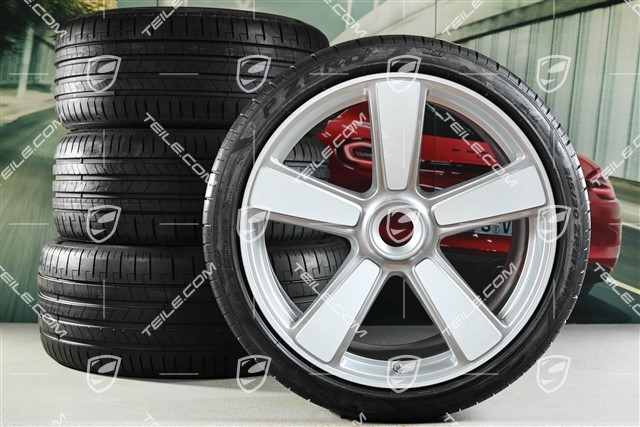 20"+21" Sport Classic "911 Turbo 50 Jahre" Sommerräder Satz, Felgen 9,5J x 20 ET44 + 12J x 21 ET70 + Pirelli Sommerreifen 255/35 R20 + 315/30 R21, weiß hochglanz