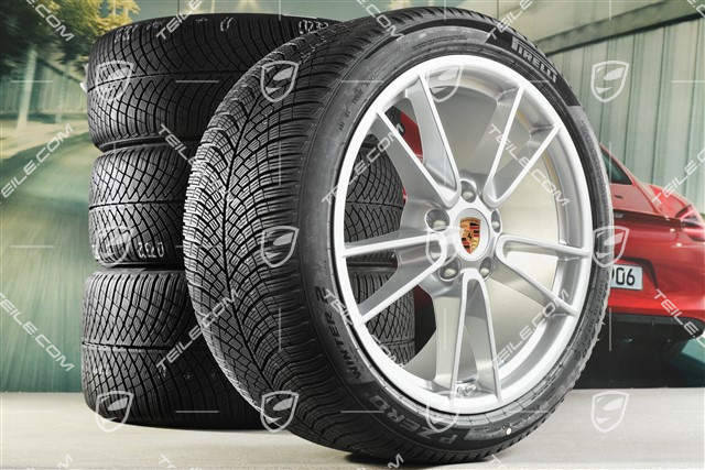 19"+20" Carrera Winterrädersatz, Felgen 8,5J x 19 ET52 + 11J x 20 ET80 + NEUE Pirelli Winterreifen 235/40 R19 + 295/35 R20, mit RDK-Sensoren, Brilliantsilber