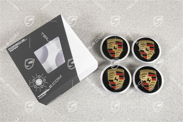 Dekielki kół, komplet (4 szt.), czarne połysk/srebrne