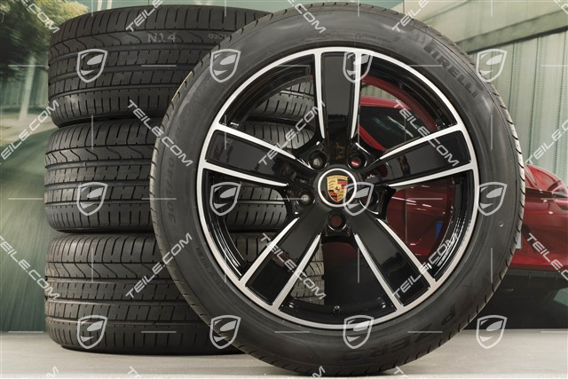 20" Cayenne Sport Classic Sommerräder Satz, Felgen 9J x 20 ET50 + 10,5J x 20 ET64 + NEUE Pirelli Sommerreifen 275/45 R20 + 305/40 R20, mit RDK-Sensoren, schwarz hochglanz