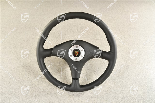 Sports steering wheel, 3-spoke, Black leather without airbag, Carrera RS