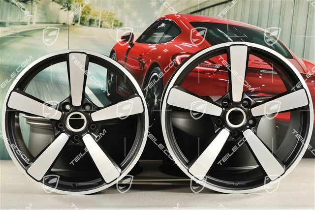20+21" Felgensatz Carrera Exclusive, Felgen: vorne 9,5J x 20 ET44 + hinten 12J x 21 ET70, Schwarz Seidenmatt