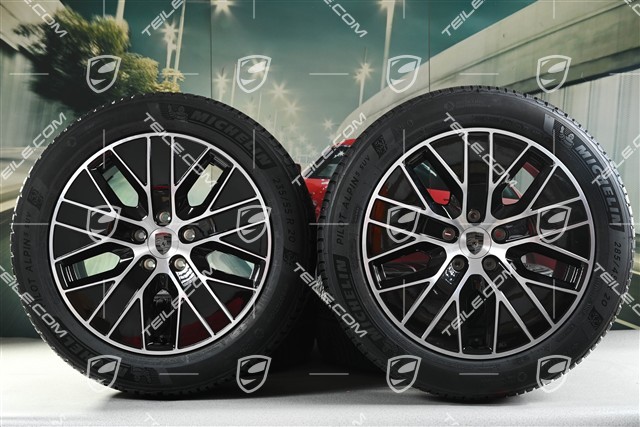 20" koła zimowe Macan S, felgi 7,5J x 20 ET32 + 10J x 20 ET49 + NOWE opony zimowe Michelin 235/55 R20 + 285/45 R20, czarny wysoki połysk