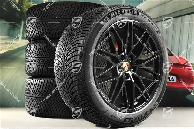 21" koła zimowe RS Spyder Design, komplet, felgi 9,5J x 21 ET46 + 11,0J x 21 ET58 + NOWE opony zimowe Michelin 285/45 R21 + 305/40 R21, z czujnikami ciśnienia, czarny wysoki połysk
