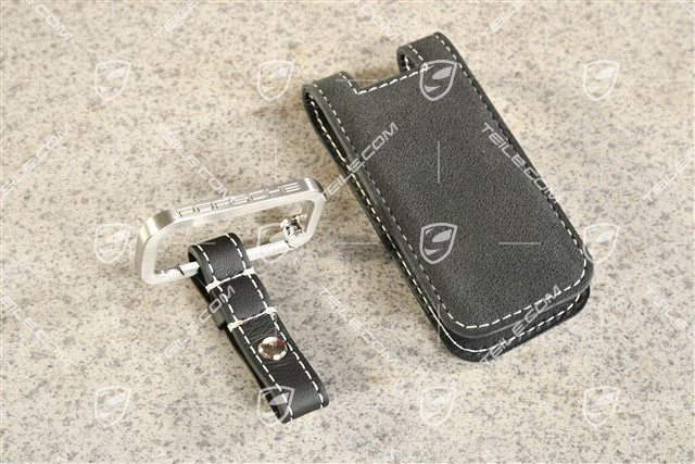 Key Case / Key pouch, Alcantara, With stitching Chalk, Black
