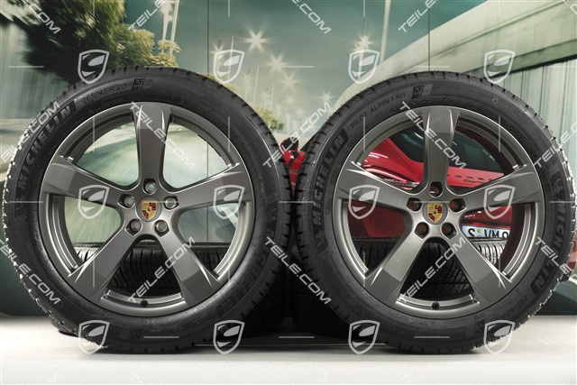 20-inch "Macan Sport" winter wheels set, rims 9J x 20 ET26 + 10J x 20 ET19 + NEW Michelin winter tyres 265/45 R 20 + 295/40 R 20, platinum satin matt, with TPMS