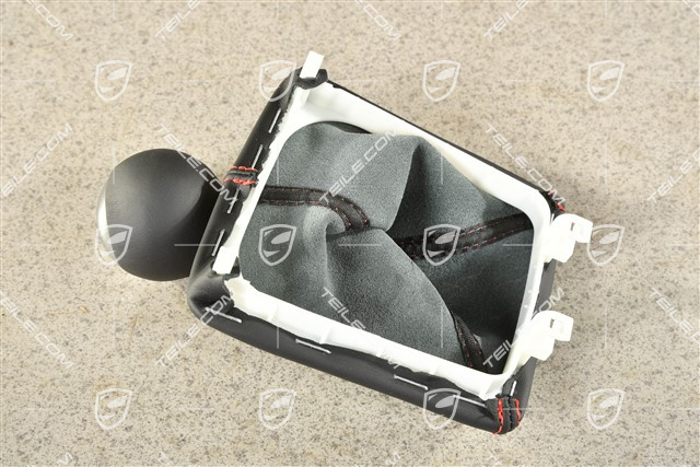 GT3, Shift lever / gear shift knob with leather gaiter / sleeve, 6-speed manual transmission, Black with guards red stitching